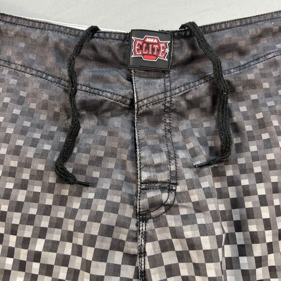 MMA Elite Board Shorts Mens Large Drawstring White Black Checkered Fade Logo - Picture 3 of 10